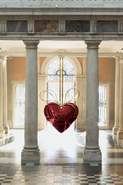 Hanging Heart (Red/Gold) by Jeff Koons. Where Are We Going: Selections from the François Pinault Collection, Palazzo Grassi, 2006.