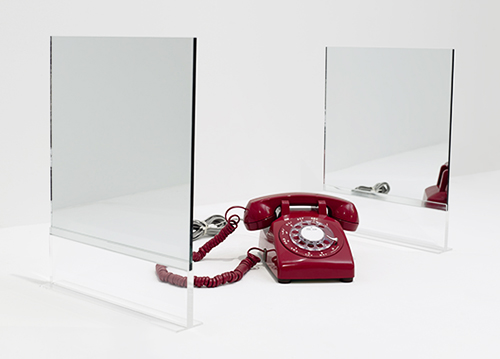 Two Double-Sided Floor Mirrors with Red Phone